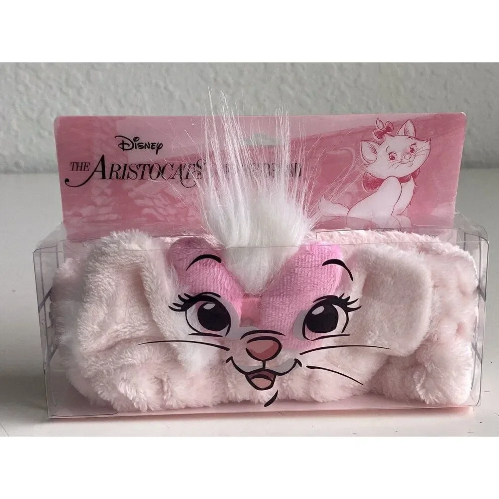 Disney's The Aristocats Marie Fluffy Spa Headband Pink White Cat Ears Bow NEW